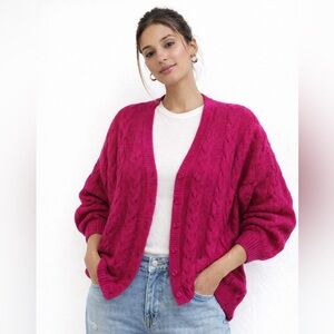 Vintage Benetton Alpaca Wool Oversized Batwing Cardigan Made in Italy 46 Fuchsia